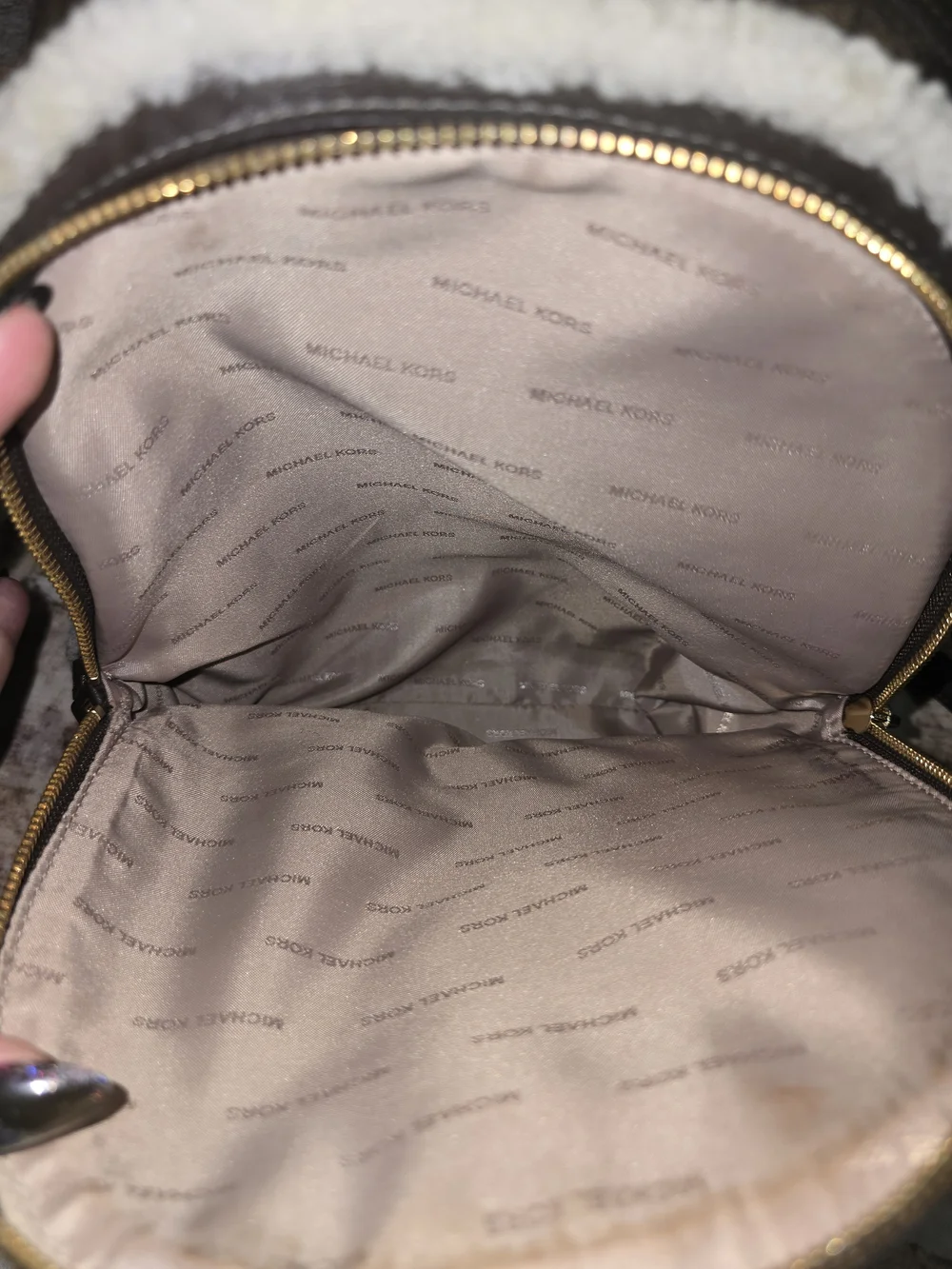 Michael Kors Rhea Signature Shearling-Trim Backpack